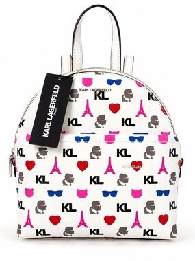 Karl Lagerfeld Backpack Bag Paris Maybelle  White Signature Eiffel Tower Print